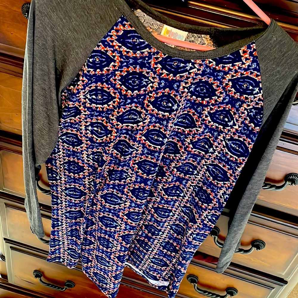 Lularoe top navy blue/grey/ soft material.  Like new/ 3/4 length sleeves